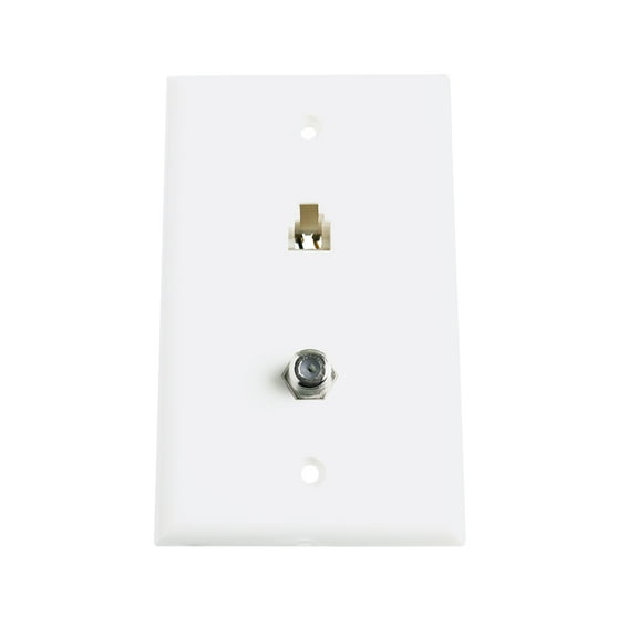 Skywalker SKY05083W Single Gang Wall Plate with F-81 Female to Female Jack & RJ11 Phone Jack (White)