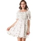 thumbnail image 1 of Vestido de mujer con volantes y volantes en la espalda con escote corazón fruncido y manga abullonada blanco M, 1 of 6