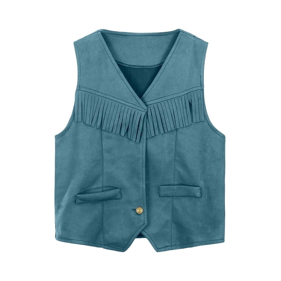 lnmuld Kids Solid Color Western Fringe Cowboy Vest, Dress Up & Party Performance Size:9-10 Years