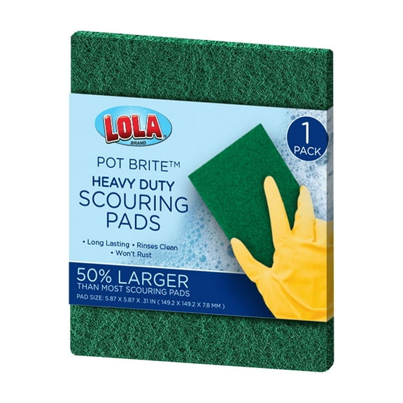 LOLA Pot Brite Jumbo Scouring Pad, Heavy Duty Nylon Fiber Scrubber, Rust Resistant