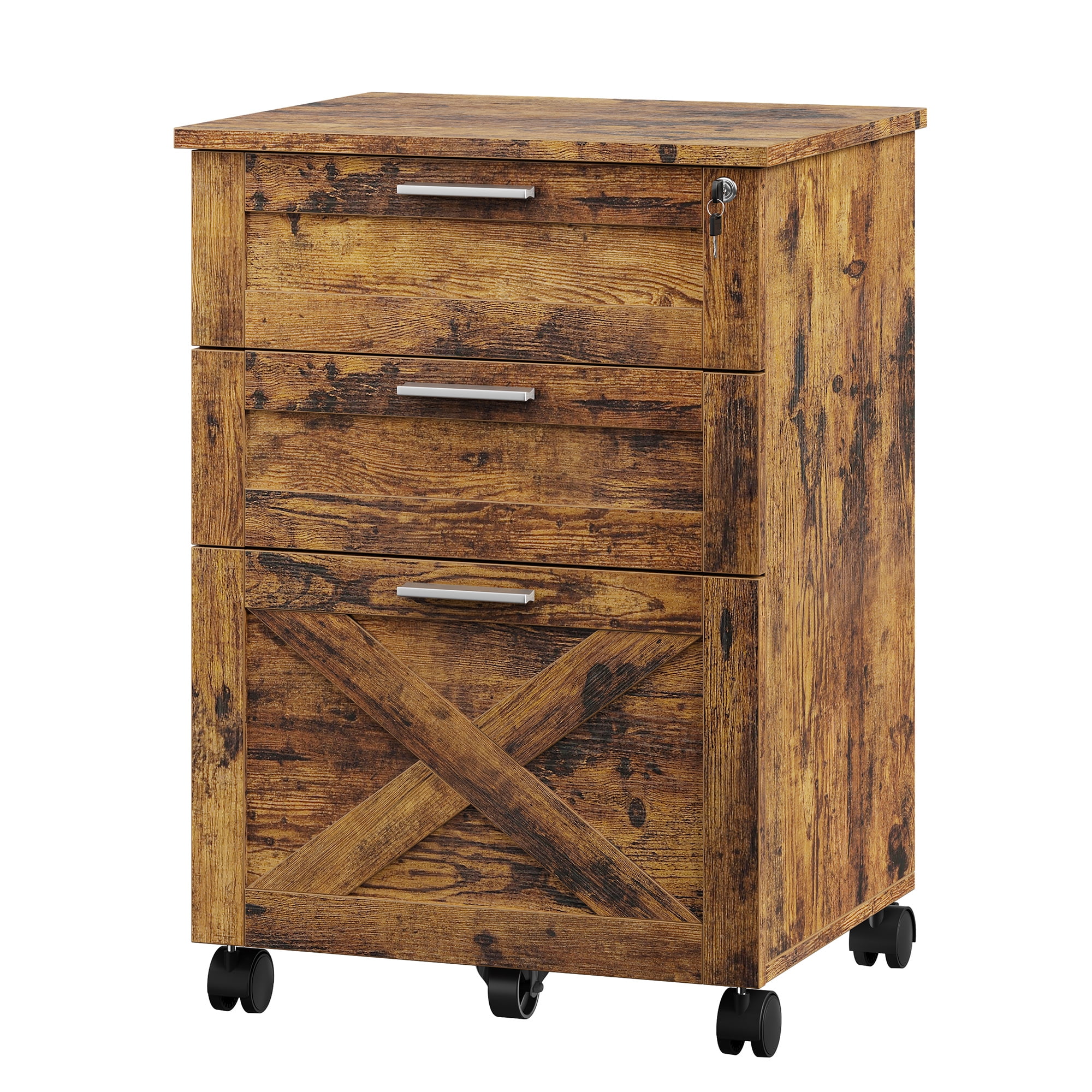 3-Drawer File Cabinet with Lock, Mobile Under Desk Filing Cabinet for Home Office, Wood Storage Organizer for Letter/a4/Legal Size Documents