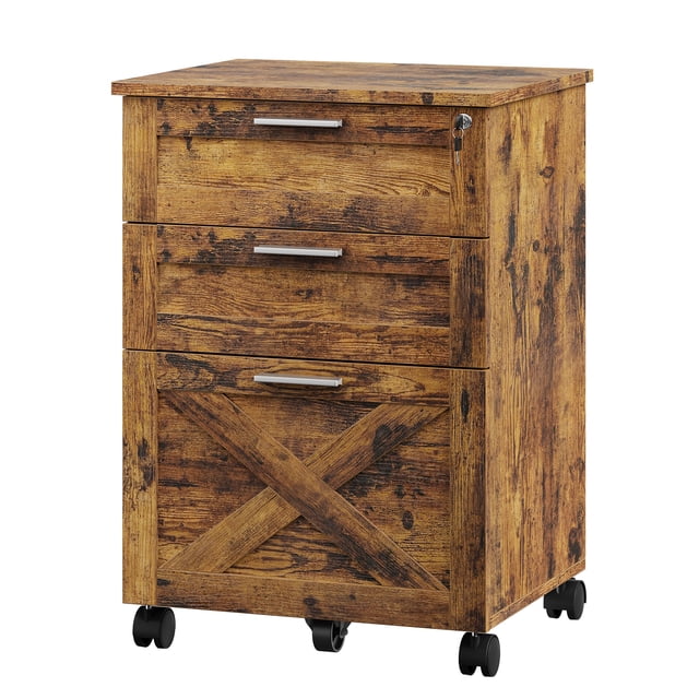 3 Drawer Mobile File Cabinet with Lock, Under Desk Wooden Filing Cabinets for Home Office Organizer Letters/Legal/A4