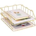 thumbnail image 2 of Set of 2 Metal Stackable Desktop File Bin Organizer, Mail Tray Filing Storage Rack for Filing Document Storage (Gold), 2 of 5