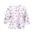 thumbnail image 3 of Abcomgle Girls Shirts Crewneck 3/4 Sleeve Floral Print Tops Summer Trendy Cotton Loose Tshirts Toddler Cute Girls Blouse 14-16 Years,Purple, 3 of 4