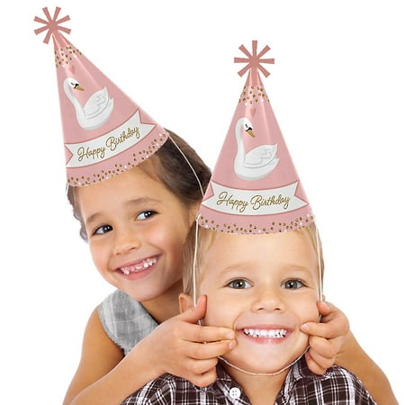 Swan Soiree - Cone Happy Birthday Party Hats for Kids and Adults - Set of 8 (Standard (Best Spanx To Wear Under Dress)