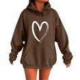 thumbnail image 3 of HVOBTTY Women's Long Sleeved Sweatshirts, Fall and Winter Tops for Women, Women's Casual Versatile Heart Print Hooded Pullover Long Sweatshirt with Pocket Coffee, Coffee, 3 of 5
