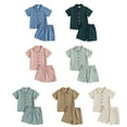 thumbnail image 3 of Baozhu Toddler Baby Boy Cotton Linen Outfit Set,Short Sleeve Shirt and Shorts 2-Piece Clothes Set, 3 of 11