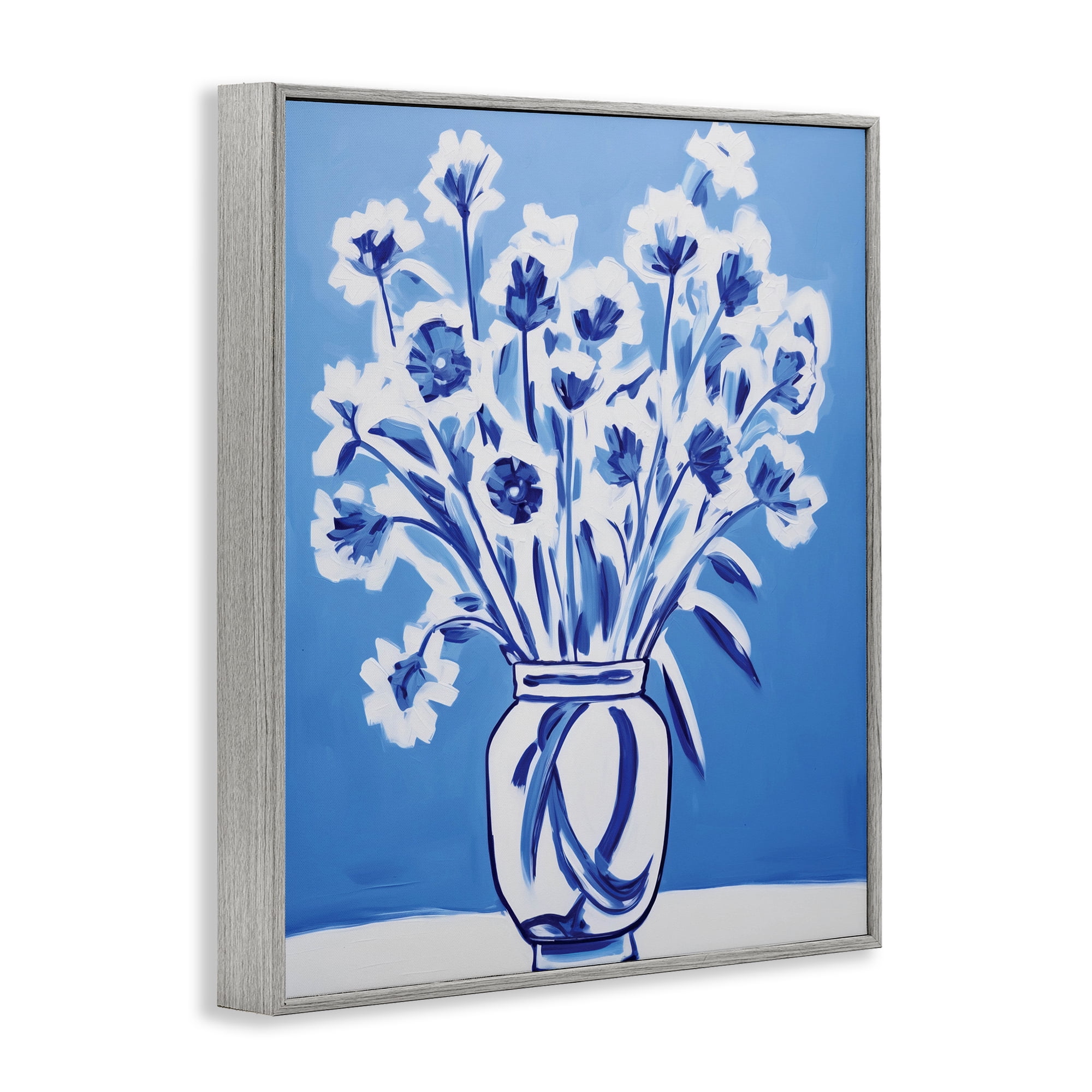 Blue & White Contrast Flowers Gray Framed Giclee Art, design by Lettered and Lined