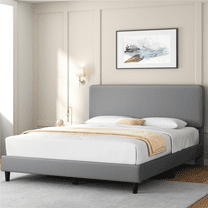 Renwick Upholstered Platform Bed with Adjustable Headboard, Adult, Queen, Light Gray