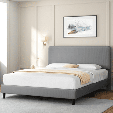 Renwick Upholstered Platform Bed with Adjustable Headboard, Adult, Queen, Light Gray