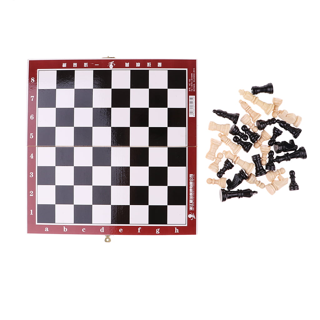 Wooden Folding International Chess Game Board Set for Beginners 21.2x21.2cm 