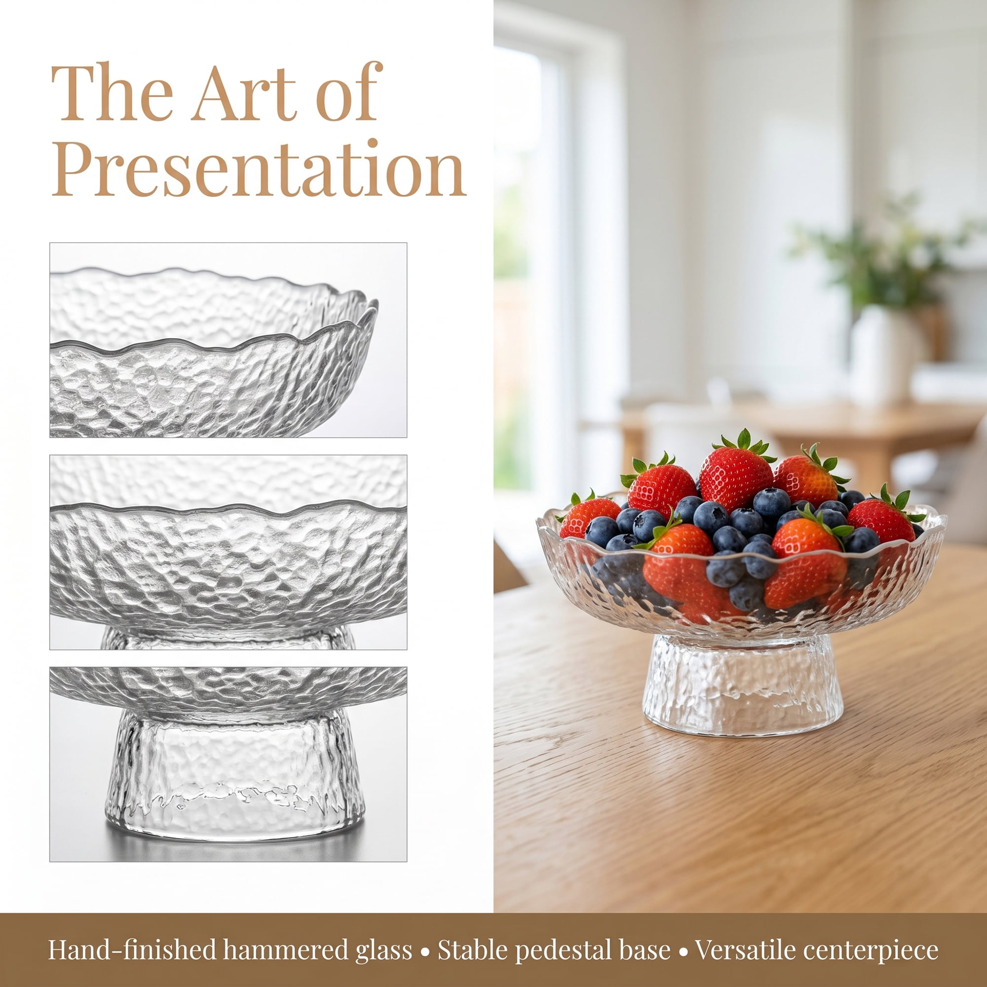 Unique Bargains Fluted Pedestal Bowl for Counter Ribbed Bowl Clear 6"L x 6"W x 2.7"H