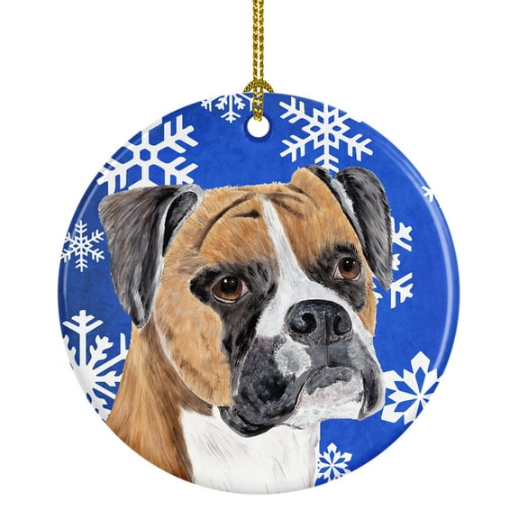 Boxer Winter Snowflakes Holiday Ceramic Ornament SC9390