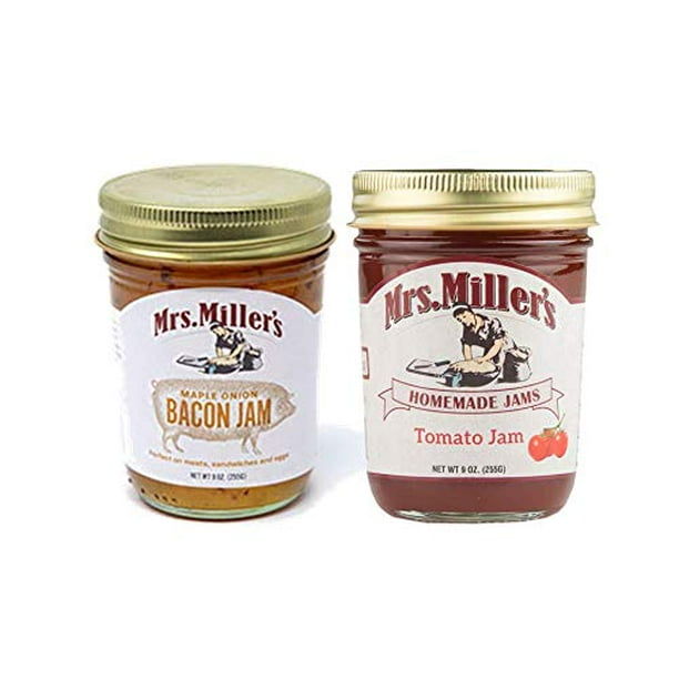 Mrs. Millers Homemade Maple Onion Bacon Jam & Tomato Jam Variety 2Pack
