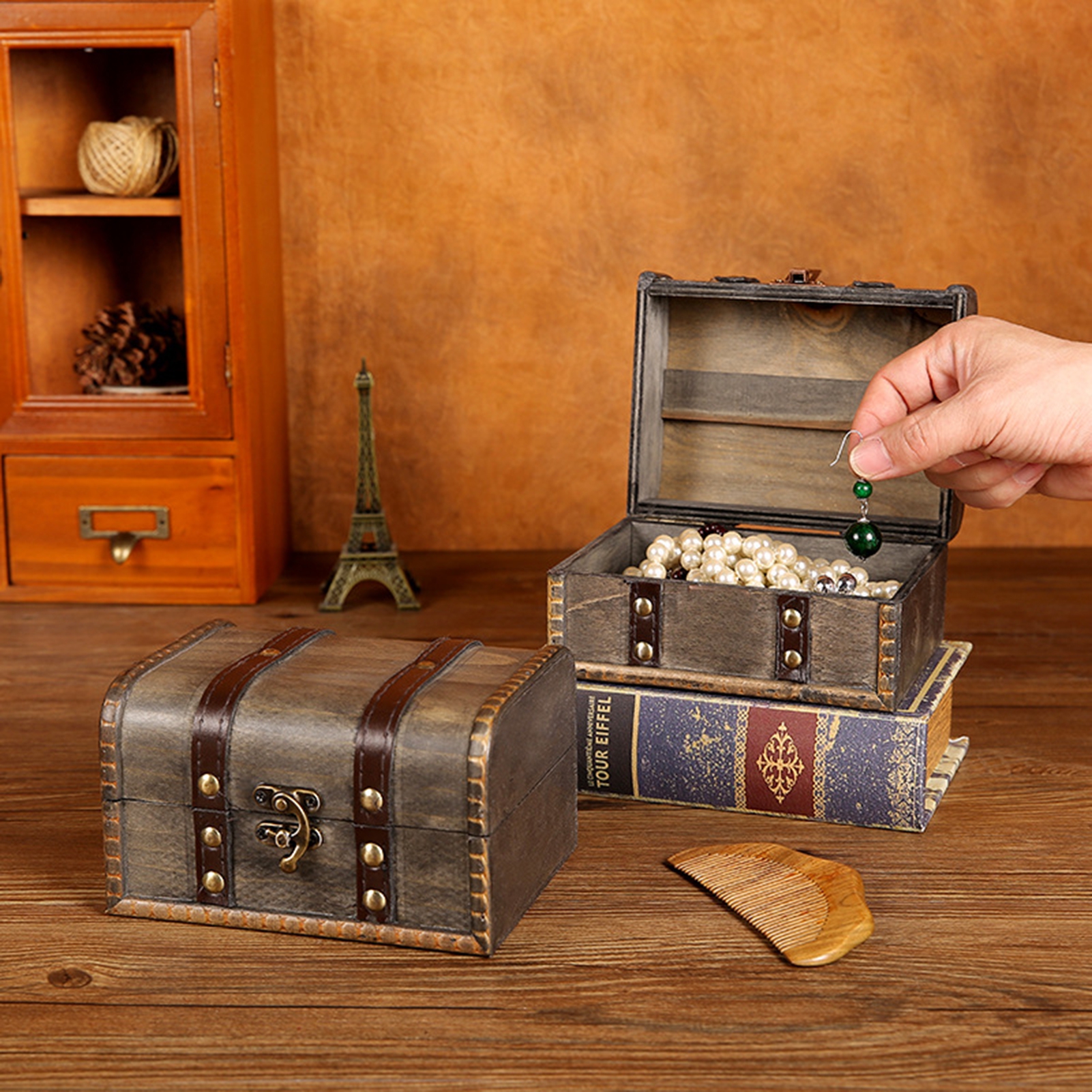 Realyc Treasure Chest Storage Box Storage Vintage Practical Earrings