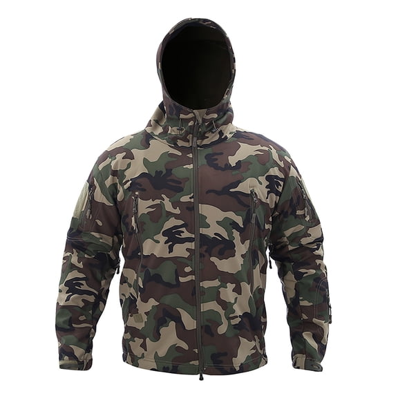 Juebong 2023 Coat Clearance Men's Camo Hunting Jacket Lightweight Waterproof Softshell Military Tactical Jacket Fleece Lined Hooded Rain Jacket Camouflage Outdoor Hiking Fishing Raincoat Shell Coat