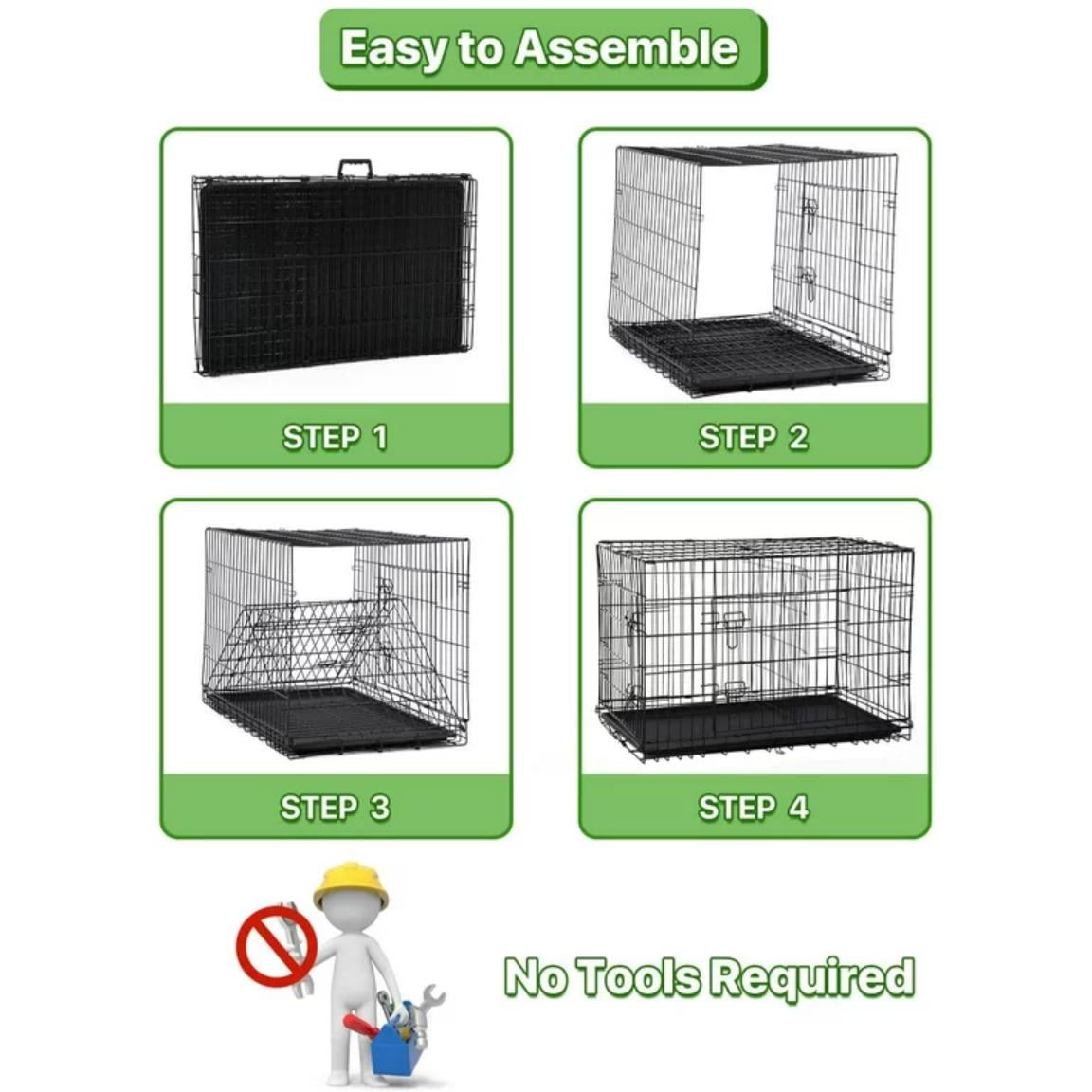 Dkelincs 24 inch Dog Cages for Puppies Dog Crates Folding Dog Kennels and Metal Wire Crates with Double-Door,Tray,Handle for Dog Training Indoor