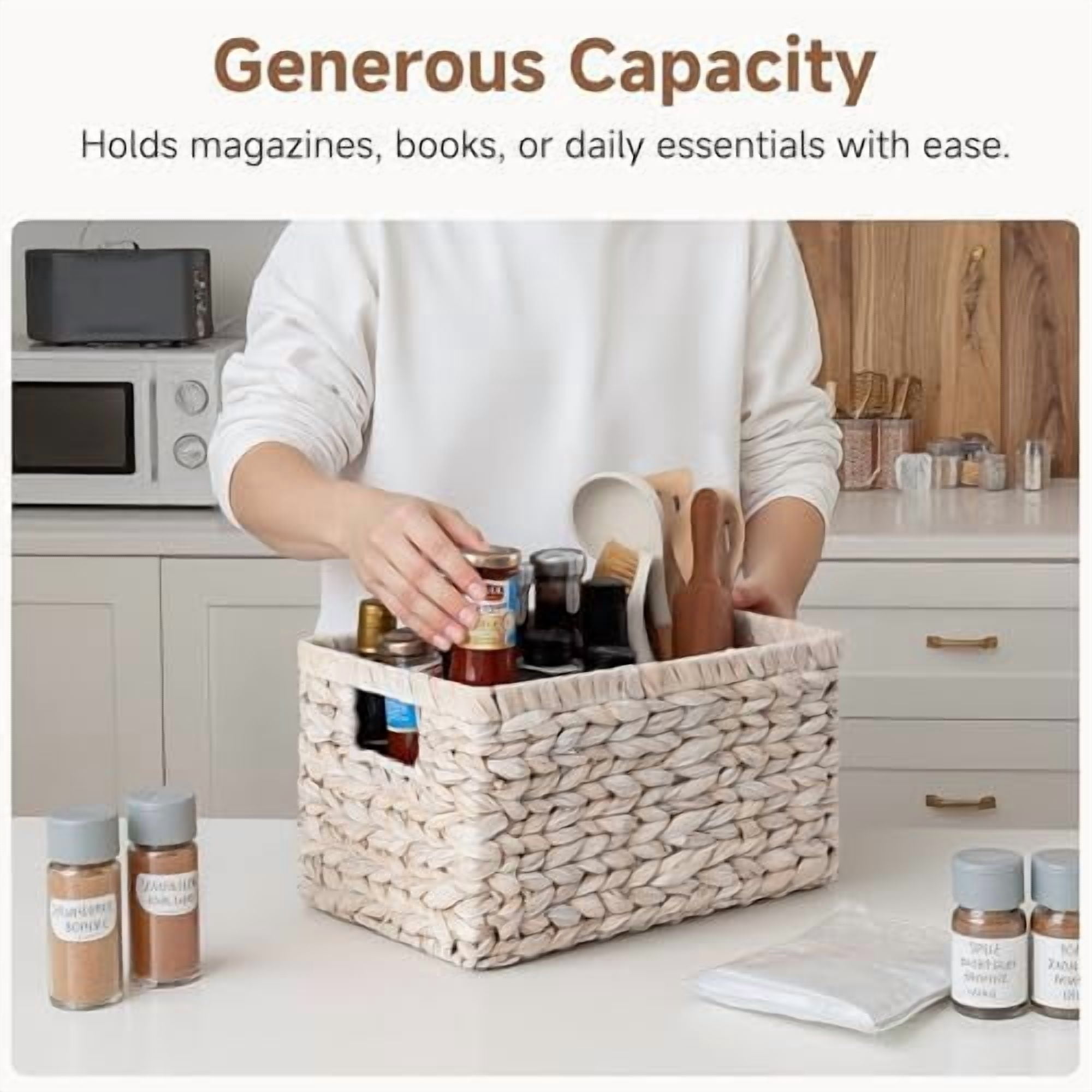 Pantry Baskets, Wicker Storage Baskets for Organizing, Shelves, Pantry Organizers and Storage, Water Hyacinth, Natural