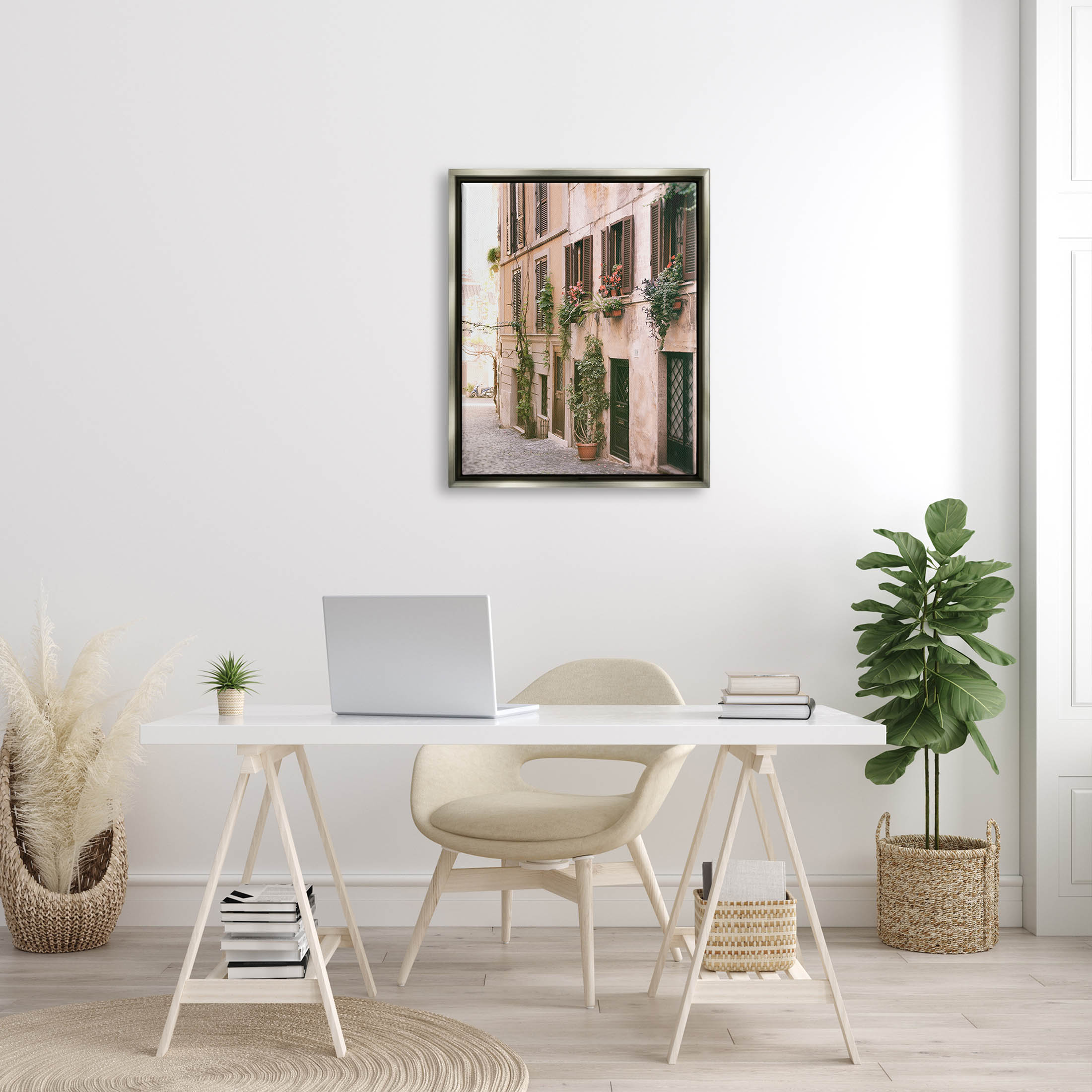 Town Street Building Plants Town & City Photograph Luster Gray Framed Art Print Wall Art