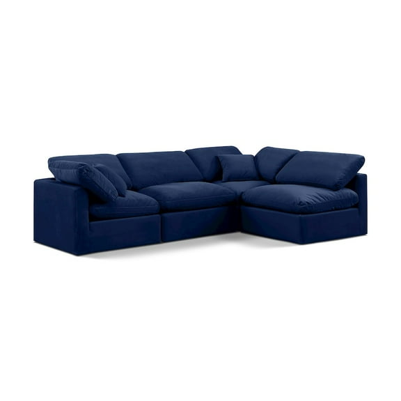 Meridian Furniture Indulge 129" Velvet L-Shaped Modular Sectional in Navy