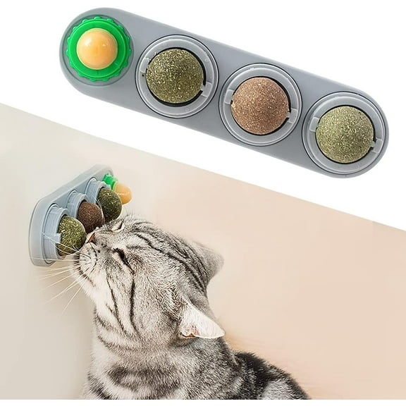 4 Catnip Silvervine Ball Toys, Extra Cat Energy Ball, Edible Cats Lick Kitten Chew, Teeth Cleaning Dental Wall Treats, Concentrated Flavor for All Breeds