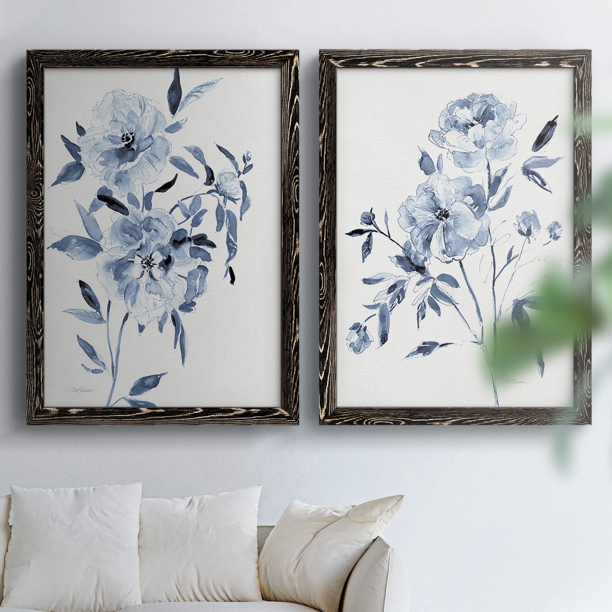 Inky Chickory Botanical I - Premium Framed Canvas 2 Piece Set - Ready to Hang