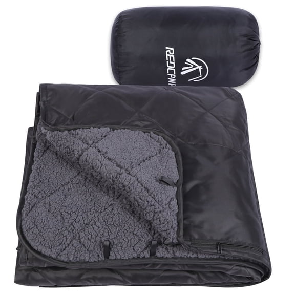 Redcamp Waterproof Insulated Camping Blanket with Sherpa Lining, Windproof, Water-Resistant, 59x79 inches, Black