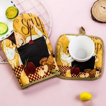

Anti-scalding Non-slip Polyester Kitch Cooking Microwave Gloves Baking BBQ Potholders Oven Mitts with Potholder Pad Two-piece