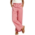thumbnail image 2 of Cagogo Women Plus Size Wide Leg High Waisted Trousers with Pockets Plaid Casual Vacation Loose Long Pants Beach Travel Trousers Summer Fashion Clothes, Red S, 2 of 7