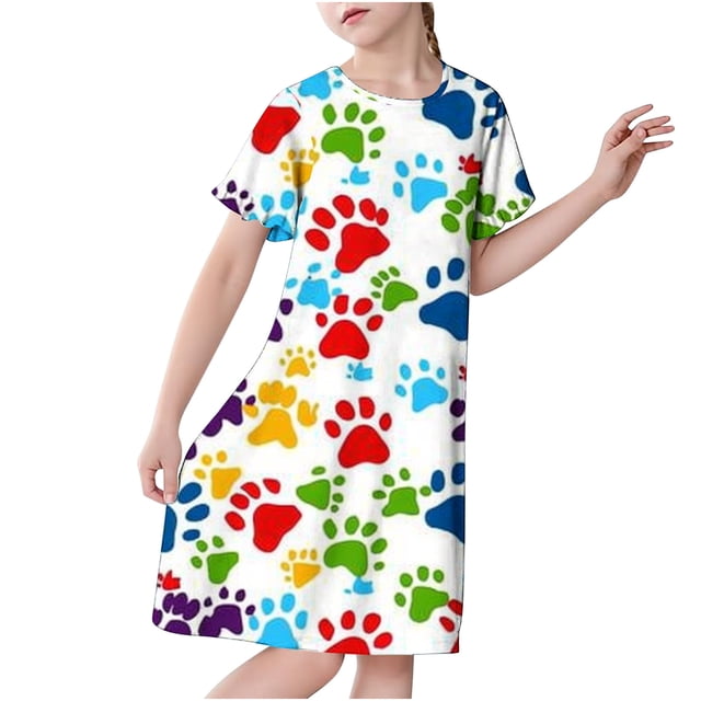 RXIRUCGD 2025 Vêtements d'Été pour Enfants 3-12 Ans Mode Imprimée Pyjama Rêveur Mi-Mollet Chemise de Nuit