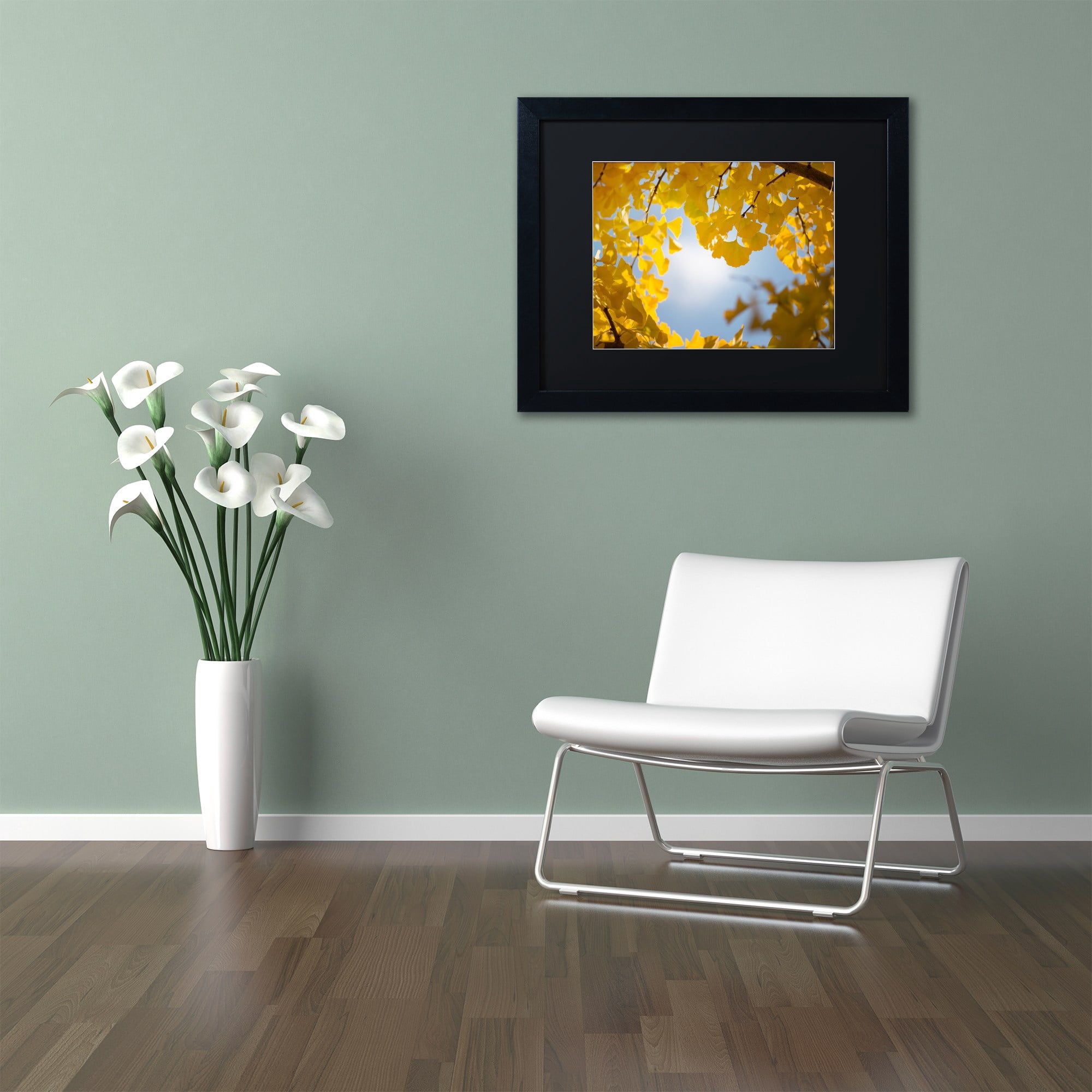 Trademark Fine Art ''Ginkgo Leaves in Autumn'' by Philippe Sainte-Laudy 16" x 20" Black Matted Black Frame (886511797086)