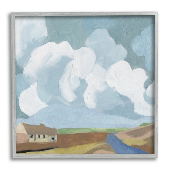 Stupell Industries Quaint Farmhouse Abstract Cloudy Sky Country Meadow Paintings Gray Framed Art Print Wall Art, 12x12, by Melissa Wang