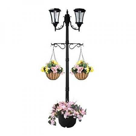 7 25 Ft 87 In Tall Solar Lamp Post W Plant Hangers 2 Heads White Leds Black Product Sku So30357 7 25 Ft 87 In Tall Solar Lamp Post W Plant Hangers 2 Heads White Leds Black Product Sku So30357