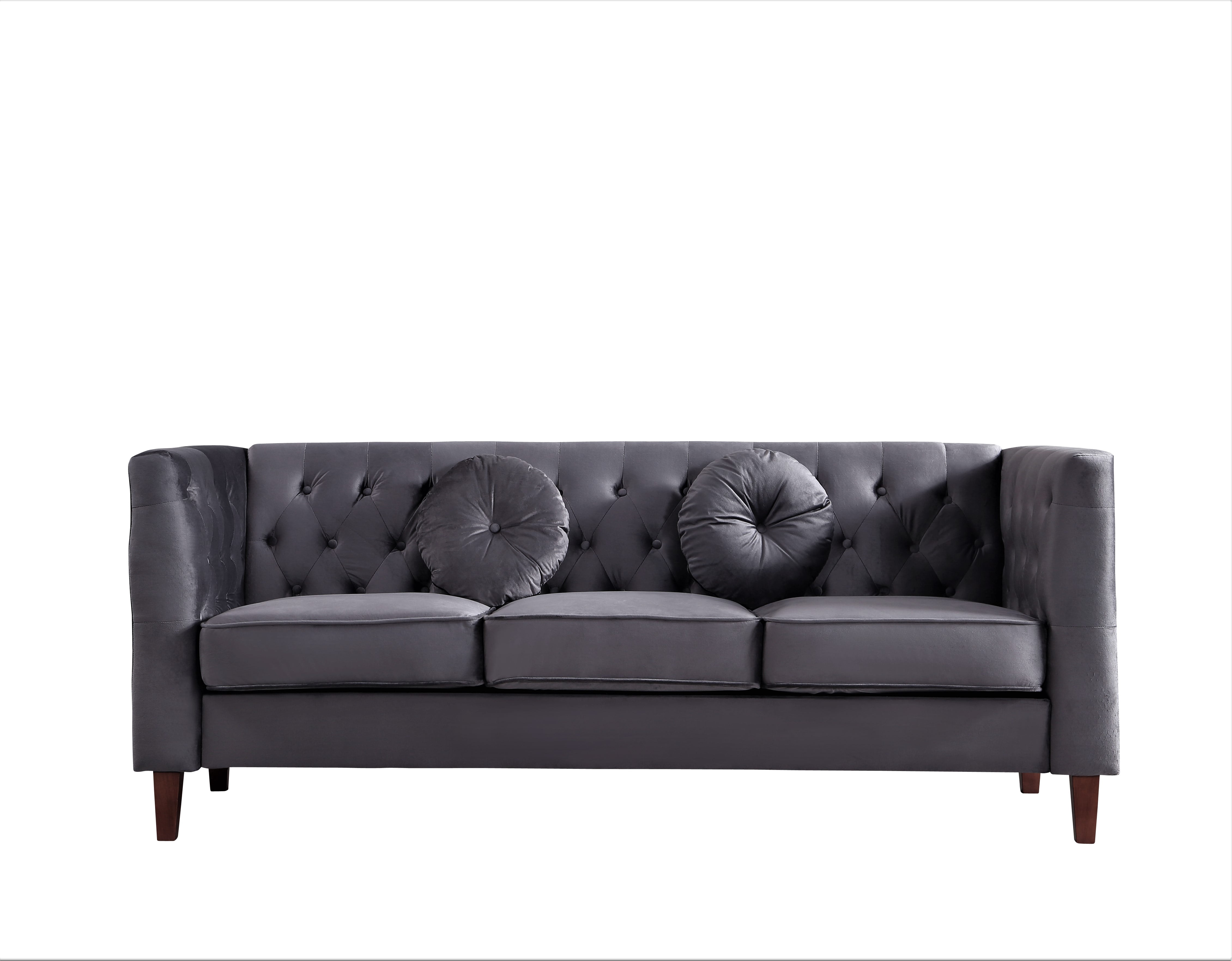 Uspridefurniture Fancher Kittleson Velvet Classic Chesterfield Sofa, Gray
