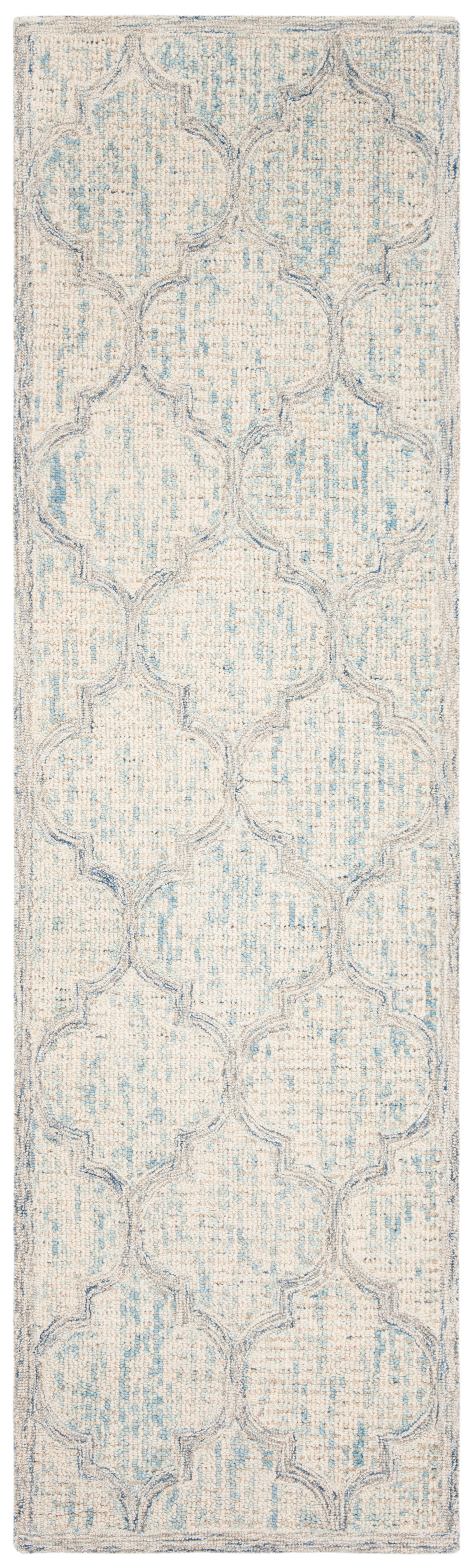 SAFAVIEH Abstract Clarette Geometric Wool Runner Rug, Ivory/Light Blue, 2'3" x 6'
