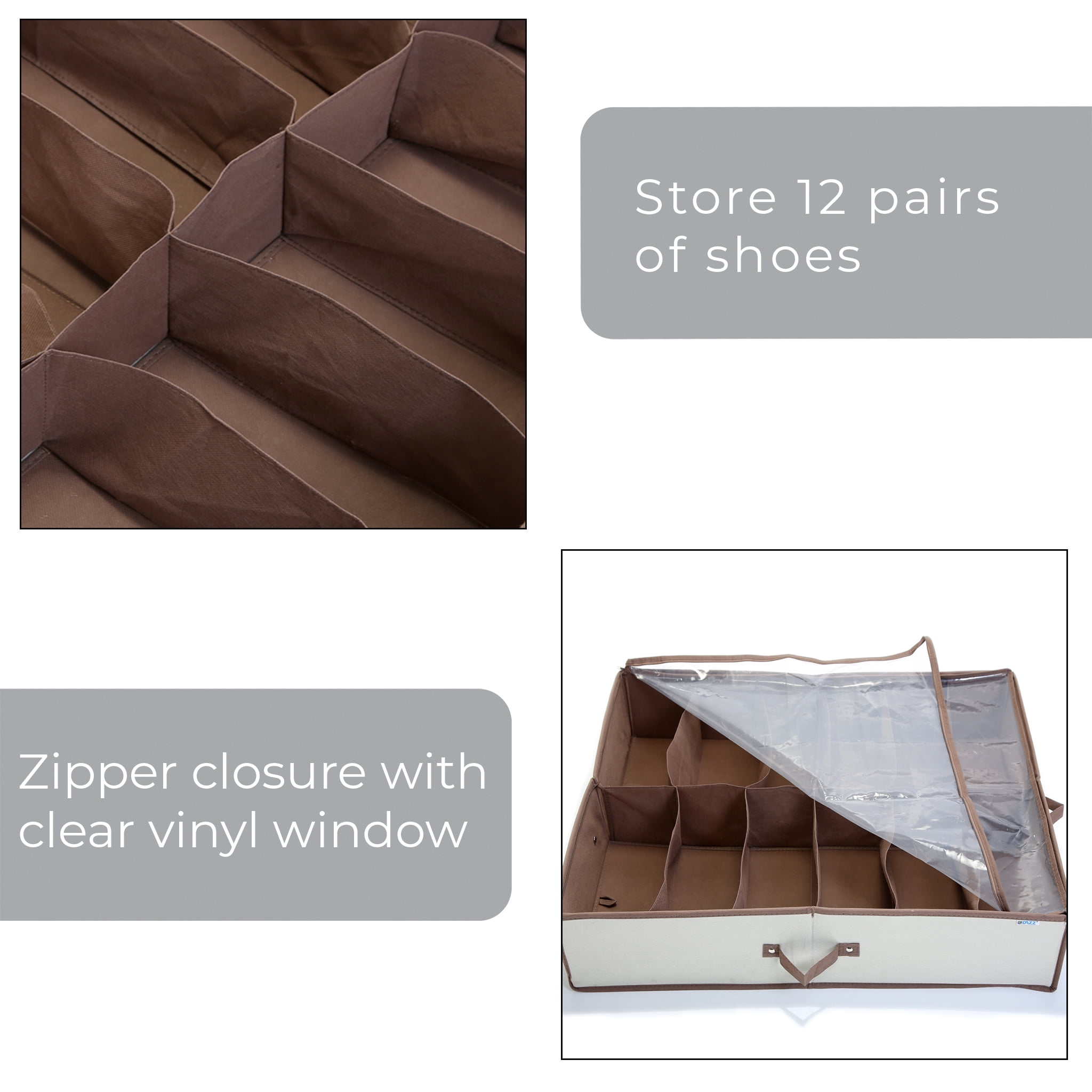 Smart Design Under the Bed 12 Compartment Shoe Organizer Storage Bag - Holds 12 Pairs of Shoes - 30 x 6 inch - Canvas- Sold in a set of 3