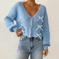 thumbnail image 7 of Womens Heart Cardigan Sweater V Neck Button Front Cardigans Trendy Long Sleeve Lightweight Knit Fall Tops Sky Blue, M, 7 of 7