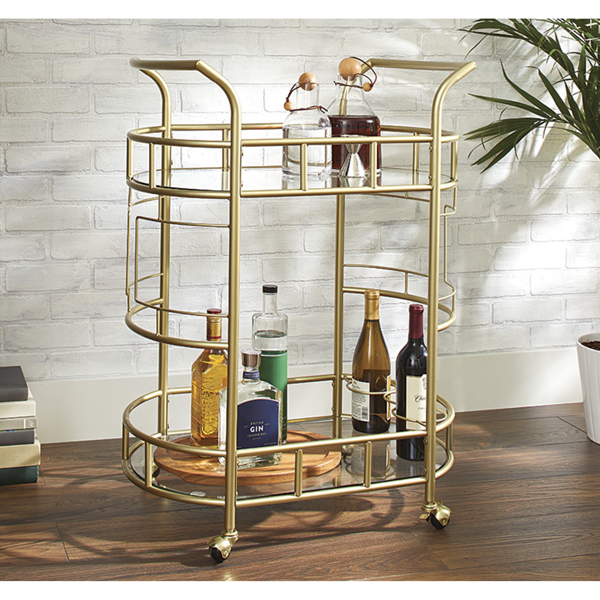 Better Homes And Gardens Fitzgerald 2 Tier Bar Cart Gold Rolling