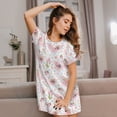 thumbnail image 3 of Balery Swan And Flowers Camisón de manga corta con cuello redondo para mujer, cómodo y elegante., 3 of 6
