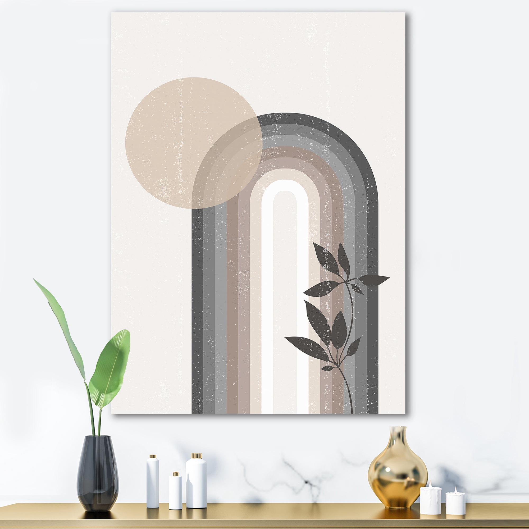 Designart ' Abstract Rainbow Moon and Sun In Earth Tones III ' Modern Canvas Wall Art Print