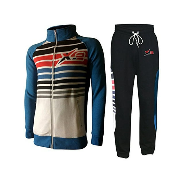 X-2 Mens Athletic Activewear Full Zip Fleece Color Tracksuit Jogging Sweatsuit