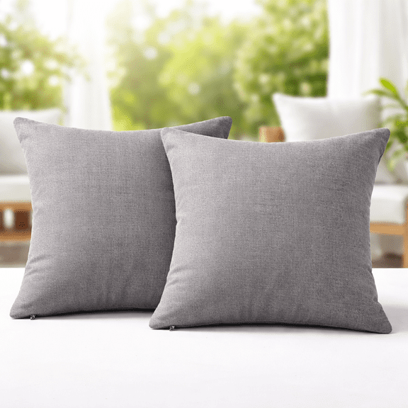 SERWALL Outdoor Throw Pillow Set of 2, Water-Resistant Patio Decorative Cushions, Gray
