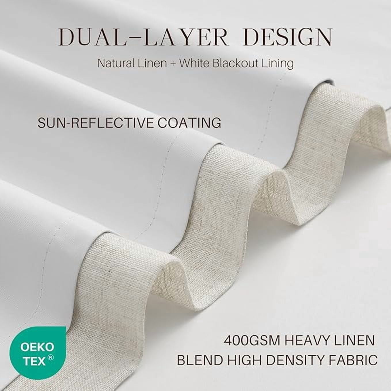 Nalqet Pinch Pleated Linen Curtains 100% Blackout 90 Inches Long for Living Room Bedroom, Thermal Insulated Room Darkening Window Drapes with Rings Hooks, 2 Panels, Natural, 40"Wx90"L