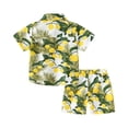 thumbnail image 4 of CCRFTGI Summer Outfits for Kids Boys Two Piece Swimsuit Beach Hawaiian Lemon Maple Leaf Quick Dry Sun Protection Swim Shirt Short Sleeve and Boy Swim Trunks Cute Outfit Yellow 3-4 Years, 4 of 9