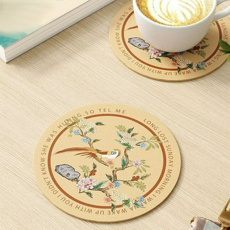 

Fufafayo Today Deals Round Placemat Solid Colour Faux Leather Placemats - Coffee Mats- Kitchen Table Mats- Easy To Clean Kitchen Table Mats