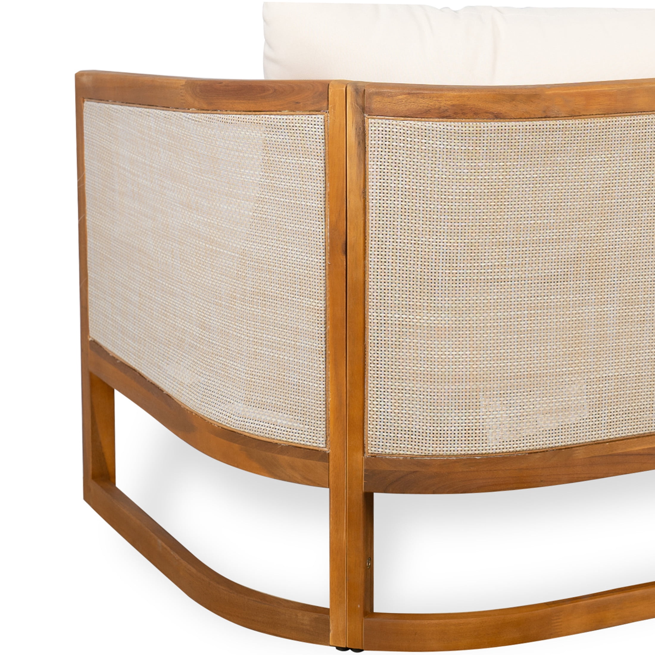Christopher Knight Home Outdoor 3-Seat Sofa with Curved Acacia Wood Frame & Textilene Upholstery, Teak+Beige