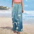thumbnail image 4 of Hvot&aat Boho Pants for Women Floral Print Wide Leg Pants Elastic Waist Drawstring Summer Beach Baggy Trousers, 4 of 5