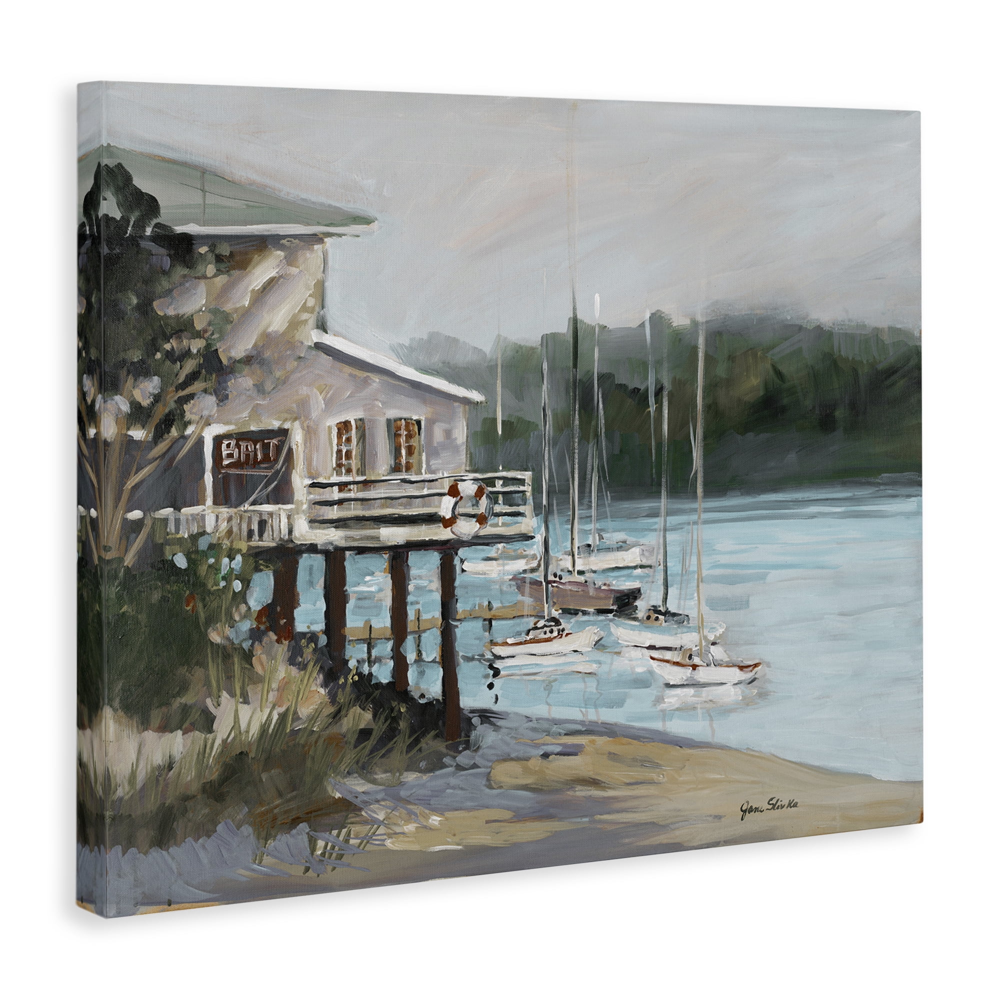 Stupell Industries Boat Marina Harbor Coastal Painting Gallery Wrapped Canvas Art Print Wall Art, 48 x 36