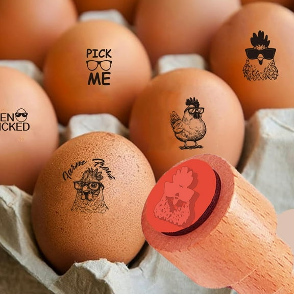 1 set 5 Styles Hen Picked Pick me Chicken Pattern Wooden Rubber Stamp 2/3 Inch Small Mini Stamp Round Rubber Stamp for Making Egg Stamp Stamping Crafting Home Farm Supplies