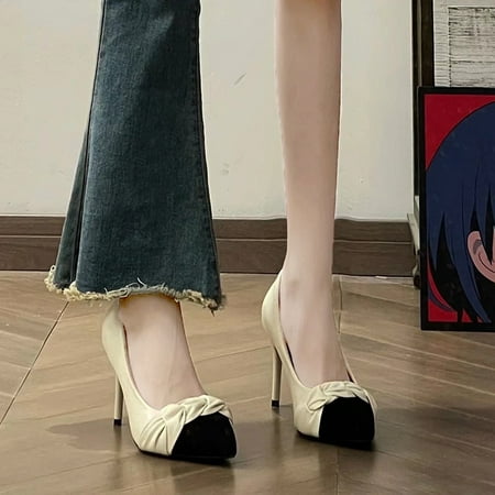 

Style Stiletto Heel American Style High Heels Women‘s Autumn and Winter New Pointed Niche Elegant Socialite Color-block Single-layer Shoes